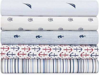 Nautica - Full Sheets, Cotton Percale Bedding Set, Casual Home Decor (Audley Stripe Blue, Full)