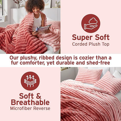 Intelligent Design Twin Comforter Set, Plush Bedding, Microfiber Reverse, 2 Piece, Lightweight, Super Soft Ribbed Velvet Comforter 1 Sham, All Season Fluffy Bed Set, Avril, Twin/Twin XL Blush Ombre