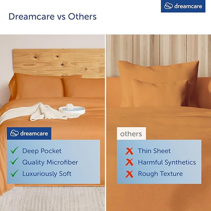 DREAMCARE King Size Sheets Set – 4 pcs Super Soft & Lightweight Cooling Sheets – up to 21” Deep Pocket King Sheet Set Hotel Luxury Sheets & Pillowcases 100% Microfiber with Side Pocket, Terracota