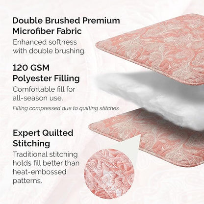 Southshore Fine Living, Inc. Paisley Quilt Set King/California Size, Light Weight Bedspread, 3-Piece Set Bohemian Bedding with Two Matching Quilted Pillow Shams, Cal/King Quilt, Reversible Coral