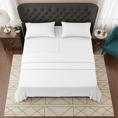 Elegant Comfort Luxurious 1500 Premium Hotel Quality Microfiber Three Line Embroidered Softest 5-Piece Bed Sheet Set, Wrinkle and Fade Resistant, Split King, White