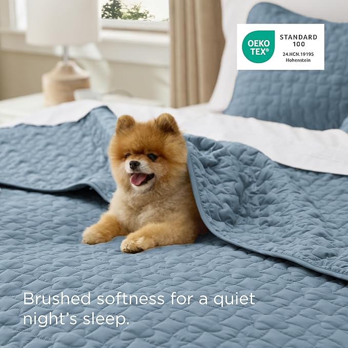 Bedsure Quilts King Size - Lightweight Bedspreads King Size with Lucky Star Quilting, Soft Quilt Bedding Set, Dusty Blue Comforter Set Coverlet for All Seasons with 2 Pillow Shams (106" x 96") | Skin-Friendly Soft, All-Season Comfort, Breathable, Light...
