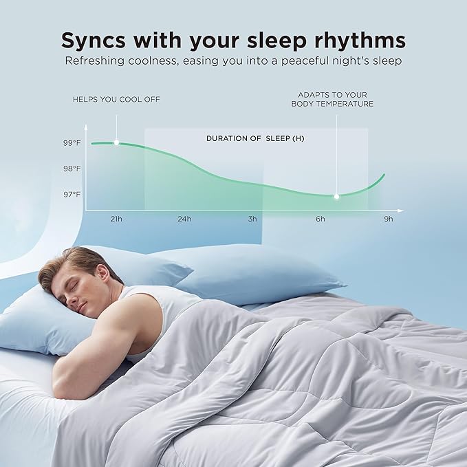 Bedsure Cooling Comforter Twin - Cooling Blankets for Hot Sleepers, Lightweight Comforter for Summer with Dual-Sided Cool Tech, Soft Breathable Cold Blanket for Sleeping, Grey, 68x88 Inches