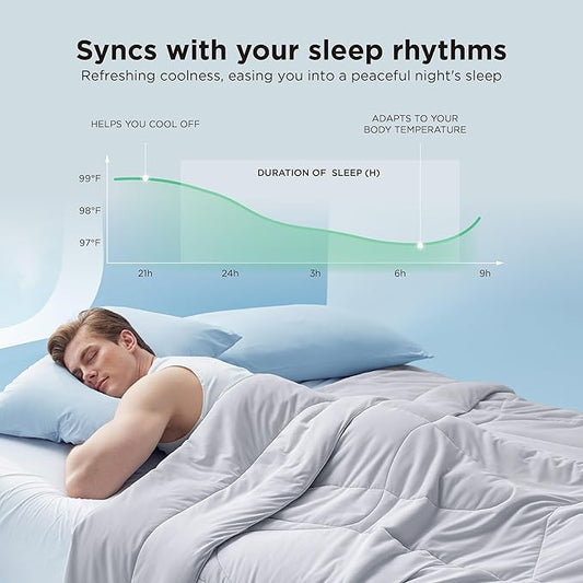 Bedsure Cooling Comforter Twin - Cooling Blankets for Hot Sleepers, Lightweight Comforter for Summer with Dual-Sided Cool Tech, Soft Breathable Cold Blanket for Sleeping, Grey, 68x88 Inches