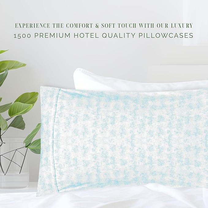 Elegant Comfort Ultra Soft Set of 2 Sea Waves Print Pillowcases - 1500 Premium Hotel Quality Microfiber, Soft and Smooth Envelope Closure 2-Piece Pillow Covers - King, Wave Aqua