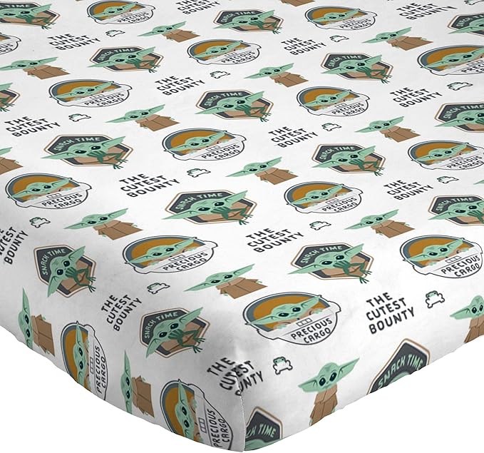 Jay Franco Kids Sheet Cartoon Set with Fitted, Flat Sheets & Pillow Cover - Ultra-Soft Bedding with Pillowcase for Room Decor, White - Mandalorian, 4 Piece Queen