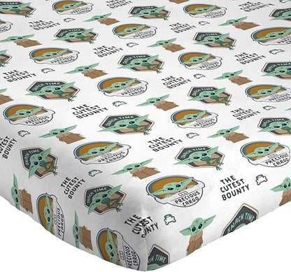 Jay Franco Kids Sheet Cartoon Set with Fitted, Flat Sheets & Pillow Cover - Ultra-Soft Bedding with Pillowcase for Room Decor, White - Mandalorian, 4 Piece Queen