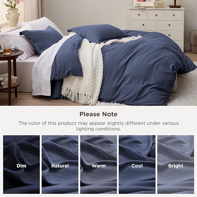 Bedsure Navy Blue California King Duvet Cover - Prewashed Cotton-Like Polyester Soft Bedding Set, Includes 1 Cal King Duvet Cover 104x98 Inches with Zipper Closure & 2 Pillow Shams, No Comforter