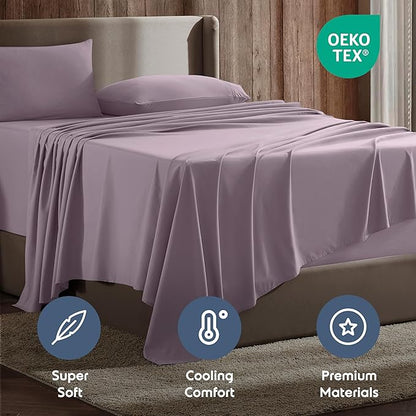 Nestl King Sheet Set - Luxury 1800 Ultra-Soft Microfiber King Bed Sheets - Double Brushed - Deep Pockets - Easy Fit - 4 Piece Set - Bedding Sheets & Pillowcases (King, Dusty Purple)