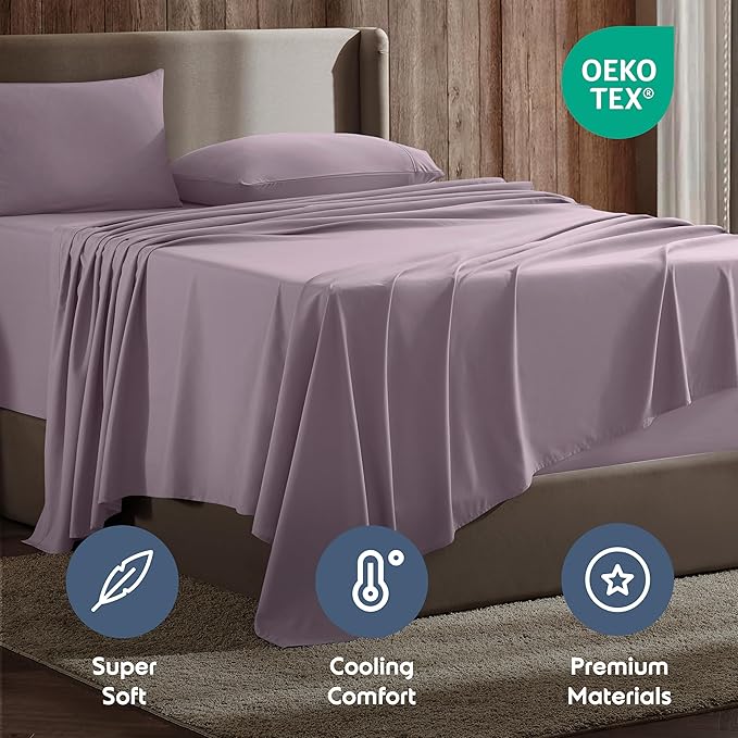 Nestl Full XL Sheet Set - Luxury 1800 Ultra-Soft Microfiber Full Extra Long Bed Sheets - Double Brushed - Deep Pockets - Easy Fit - 4 Piece Set - Bedding Sheets & Pillowcases (Full XL, Dusty Purple)