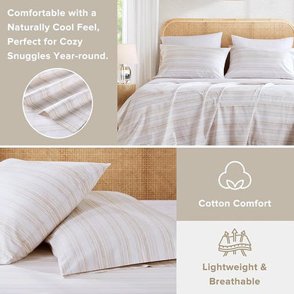 Comfort Spaces 100% Cotton Sheets Twin XL, Breathable, Naturally Cool Cotton Sheets, Cotton Bed Sheets with 12" Elastic Pocket Fits up to 14" Mattress, All Seasons Sheet Set, Good Vibes Taupe 3 Piece