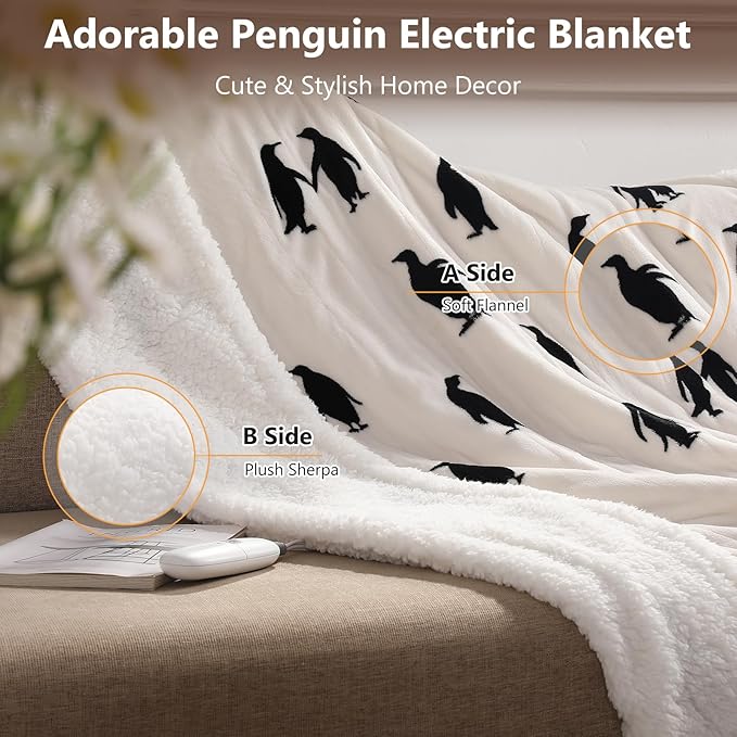 Electric Throw Blanket Heated Blanket Throw with 5 Heating Levels & 4 Hours Auto Off 50"x60" Cute Heated Throw Blanket with ETL & FCC Certification for Home Office, Machine Washable, Great Gift