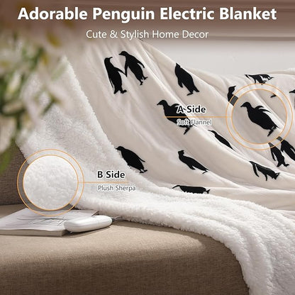 Cute Heated Blanket Queen Size Electric Blanket 84"x90" Dual Controllers to Adjust Heating Levels Heating Blanket Queen with 5 Heating Levels & 10 Hrs Auto-off, Machine Washable, Great Birthday Gift