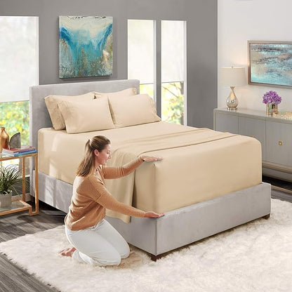 Hearth & Harbor Extra Deep Pocket Sheets - Fits Mattress 18-24 Inches Deep - Extra Deep Pocket Twin XL Sheets Sets - 4 Piece Twin XL Size - Cream