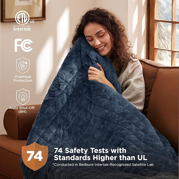 Bedsure Electric Blanket Queen Size - Dual Control Heated Weighted Blanket Queen with 10 Heat Settings, Fast Heating with 10 Time Settings (84x90 inches, Bering Sea)