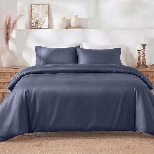 California Design Den 3 Pc King Duvet Cover Set - Winner Good Housekeeping Best Bedding Awards 2025, 400 Thread Count Sateen, 100% Cotton Duvet Cover, Button Closure, Corner Ties - Indigo Dusty Blue