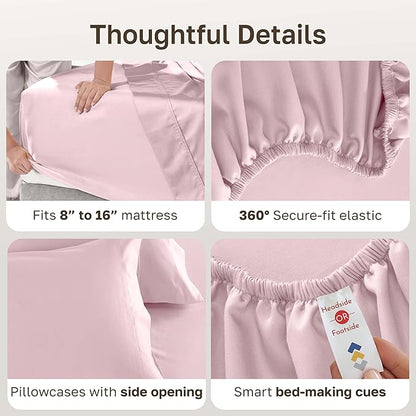 California Design Den - Luxury Full Size Sheet Set - 100% Cotton, 600 Thread Count Deep Pocket Full Size Bed Sheets, Sateen Weave - Blush Pink