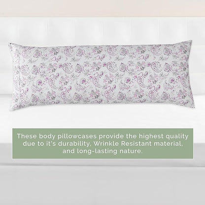 Elegant Comfort Ultra Soft 1-Piece Set Floral Print Pillowcases - 1500 Premium Hotel Quality Microfiber, Soft and Smooth Hidden Zipper Closure 1-Piece Pillow Covers - Body Pillowcase, Paisley Purple