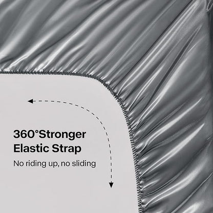 BEDELITE Satin Sheets Queen Size Bed Set, Luxury Soft Dark Grey Silky Sheets for Hair and Skin, Similar to Silk Bed Sheets Set 4 Pieces with 1 Deep Pocket Fitted Sheet, 1 Flat Sheet, and 2 Pillowcases