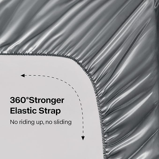 BEDELITE Satin Sheets Twin XL Size Bed Set, Luxury Soft Dark Grey Silky Sheet for Hair and Skin, Similar to Silk Bed Sheets Set 3 Pieces with 1 Deep Pocket Fitted Sheet, 1 Flat Sheet, and 1 Pillowcase