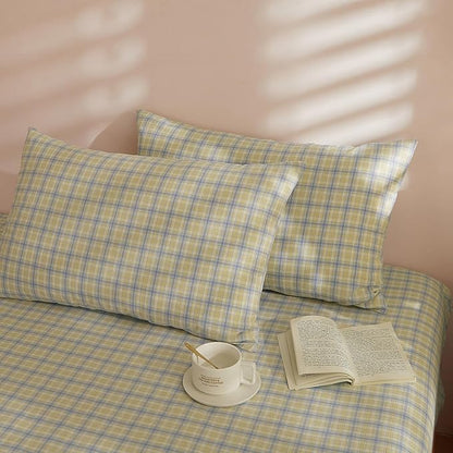 EAVD Modern Gingham Duvet Cover Full Soft Washed Cotton Yellow Blue Grid Plaid Bedding Set with 2 Pillowcases Farmhouse Reversible Plaid Checkered Duvet Cover with Zipper Closure