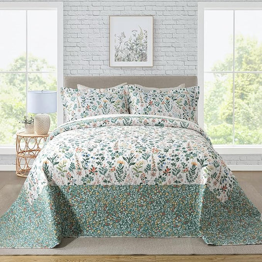 Travan 3-Piece Floral Quilt Super King Quilt Bedding Set, Ultra Soft & Fade Resistant Super King Size Quilt Set with 1 Quilt Set and 2 Shams Purple Quilt for All Season, Exquisite, Super King