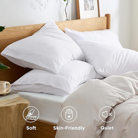 Bedsure Queen Pillow Cases Set of 4 - White Brushed Microfiber Pillowcases 4 Pack, Super Soft Pillowcase, Pillow Case Covers with Envelope Closure for Kids, Wrinkle, Fade Resistant, 20x30 Inches
