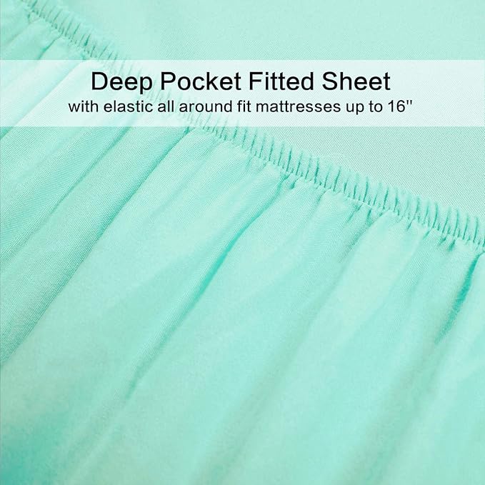 4 Piece Bed Sheet Set Twin XL - 1 Flat Sheet,1 Fitted Sheet and 2 Pillow Cases - Brushed Microfiber 1800 Luxury Bedding Deep Pocket up to 16" Extra Soft & Fade Resistant (Mint Color)