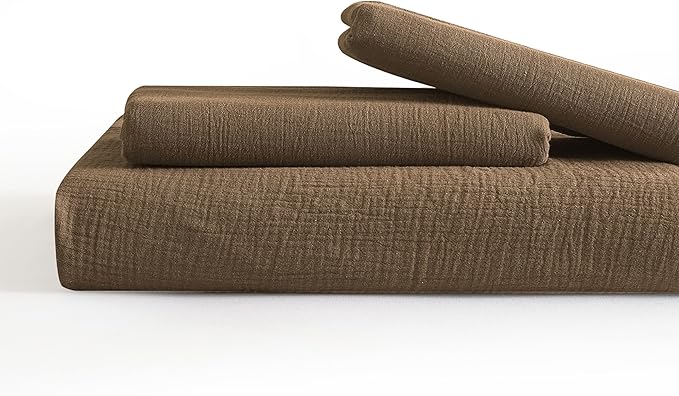 SE SOFTEXLY Muslin Duvet Cover California King Size, 100% Washed Cotton Duvet Cover Set, Soft Comforter Cover Linen Like, 3 Pieces Minimalist Gauze Duvet Cover with 2 Pillowcases, 98"x104", Dark Brown