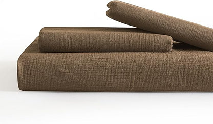 SE SOFTEXLY Muslin Duvet Cover Queen Size, 100% Washed Cotton Duvet Cover Set, Ultra Soft Comforter Cover Linen Like, 3 Pieces Minimalist Gauze Duvet Cover with 2 Pillowcases, 90"x90", Dark Brown