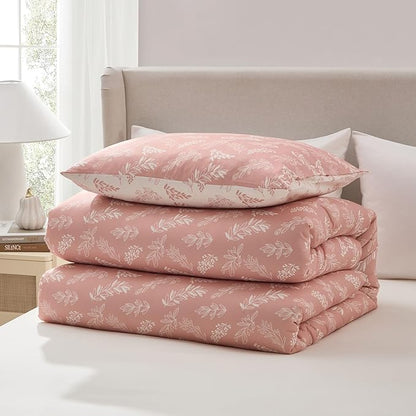 Nestl Twin/Twin XL Comforter Set - Blush Bed in a Bag Twin, 2 Pieces Reversible Bed Set, Soft Floral Bedding Set for College Dorm, All Season Botanical Comforters with Pillow Sham