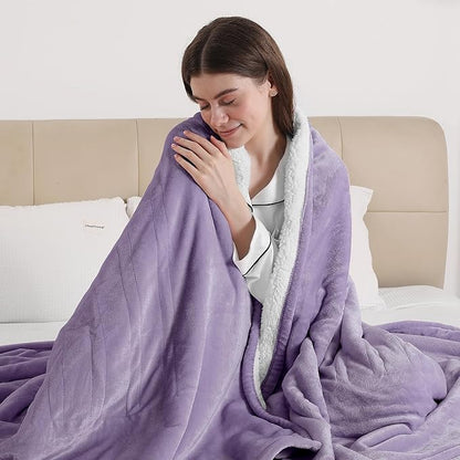 ESTINGO Electric Blanket Twin Size, 62"x84" Twin Heated Blanket with Overheating Protection and ETL Certification, Super Cozy Soft Flannel and Sherpa with 5 Levels & 10 Hours Auto Off, Lavender Violet