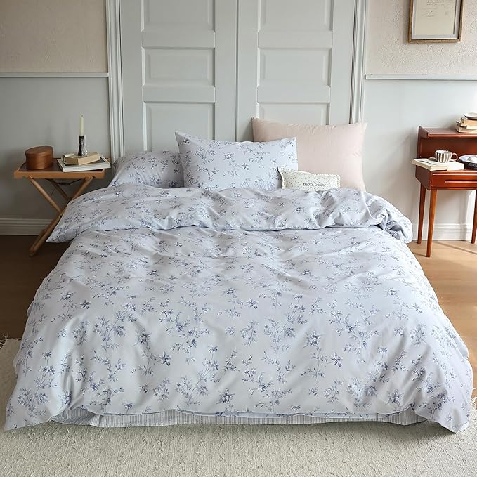 HighBuy Blue Floral Comforter Set Twin XL Size French Country Style Comforters Smooth Soft for Teen Girls 3 Piece Boho Bedding Comforters with 2 Pillowcases,Easy Care Gifts