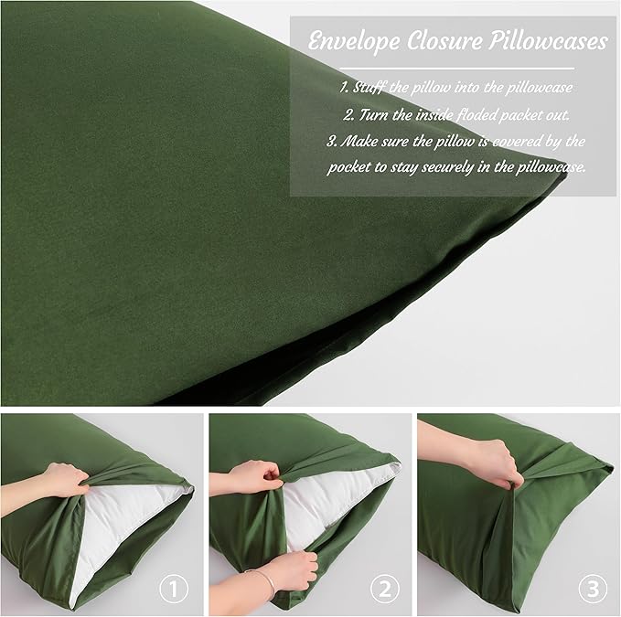 NTBAY King Pillow Cases Set of 2, 2 Pack Brushed Microfiber 20x36 Pillow Cases, Soft, Wrinkle, Fade, Stain Resistant Olive Green Pillow Cases with Envelope Closure, 20x36 Inches, Olive Green