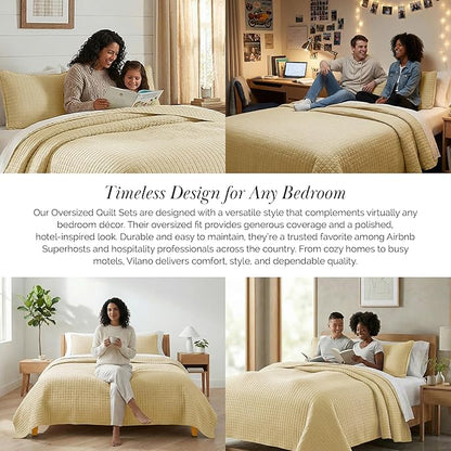 Southshore Fine Living, Inc. King Quilt Bedding Set, Soft, Lightweight Quilt, King Size Coverlet, Stain & Pet Hair Resistant Bedding, Standard or California Size with 2 Pillow Shams, Gold