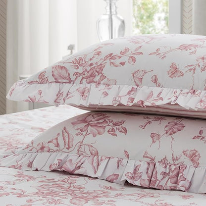 Madison Park Essentials Adele Pink Floral Twin XL Size Comforter Set – Vintage Bed in a Bag with Sheets, Reversible Ruffle Bedding, Elegant Gift for Her