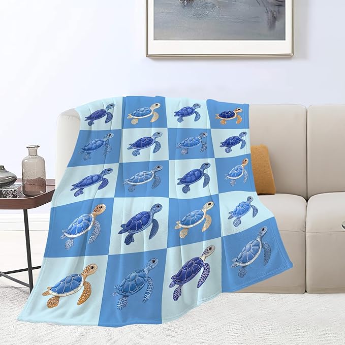 Sea Turtle Blanket Super Soft Warm Fluffy Fleece Flannel Sea Animal Throw Blanket Cozy Fuzzy Plush Stuff Bedding Blankets Gifts for Women Kids Boys Girls Adults 80"X60"