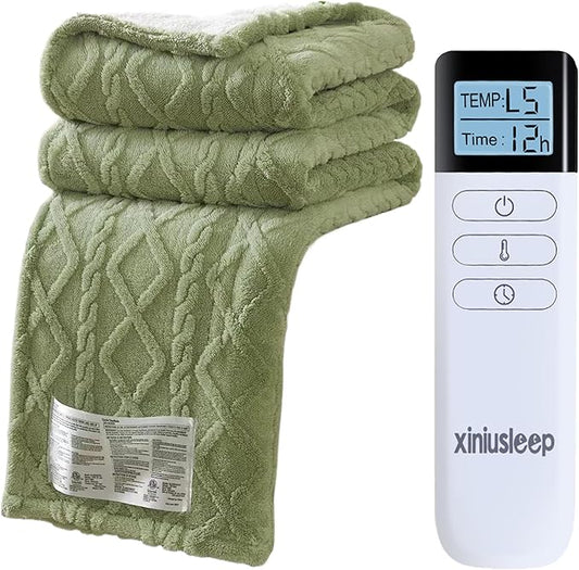 Heated Blanket Electric Blanket 62"x84", Soft Taffeta Sherpa Electric Throw with 5 Heating Level & 1-12 Hour Auto Off, Heated Throw with Overheating Protection, Machine Washable(Sage Green)