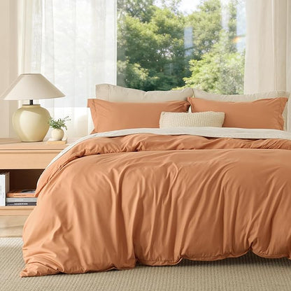 Bedsure Duvet Cover King Size - Soft Double Brushed Bedding Set for Kids & Adults, Zipper Closure, 3 Pieces, Includes 1 Duvet Cover (104"x90") & 2 Pillow Shams, NO Comforter, Burnt Orange
