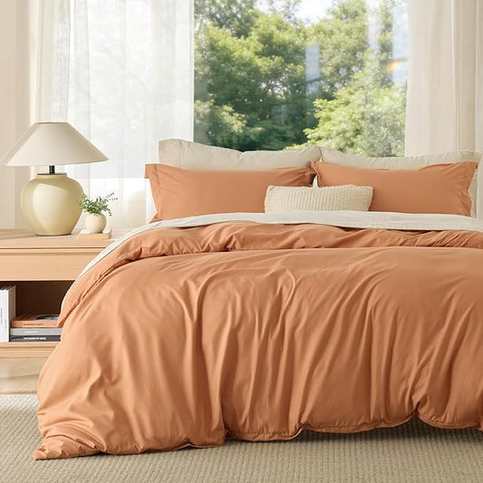 Bedsure Duvet Cover Full Size - Soft Double Brushed Bedding Set for Kids & Adults, Zipper Closure, 3 Pieces, Includes 1 Duvet Cover (80"x90") & 2 Pillow Shams, NO Comforter, Burnt Orange