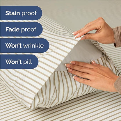 King 6 Piece Sheet Set - Comfy Breathable & Cooling - Soft Hotel Luxury Bedding Set with 8-16 Inch Deep Pockets - 1 Flat & 1 Fitted Sheet & 4 Pillowcases - Wrinkle Free & Easy Care - Beige Stripes 2