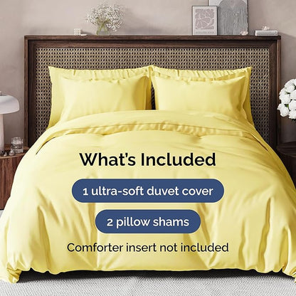 Duvet Cover Cal King Size Set - Extra Soft Cal King Duvet Cover 104" x 98" with 2 Pillow Shams - Hotel Luxury, Easy Care & Fade Free with Zipper Closures and Ties - Comfy, Cozy & Breathable (Yellow)