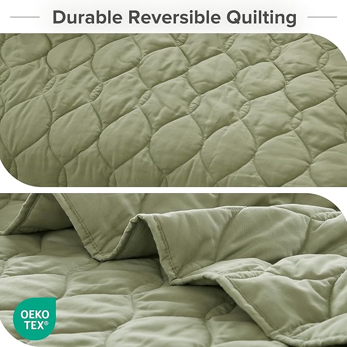 Comfort Spaces King Quilt Set Modern Reversible Ogee Coverlet King Bedding Set Cozy Quilted Winter Layer, All Season Lightweight Soft King Size Quilt, Kienna, Cal King Olive Green 3 Piece