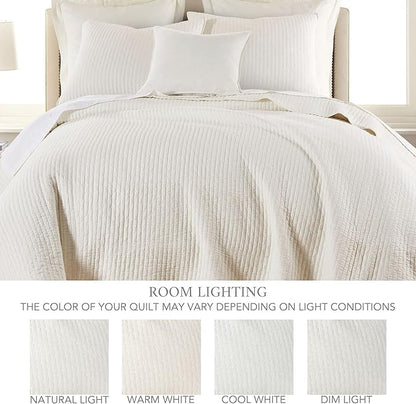Levtex Home Cross Stitch Reversible Twin Bedspread Set (84x104in) with 1 Pillow Sham (26x20in) - Stitch Texture - Cream - Cotton Twin Size Bedspread Set - Lightweight, Soft, Pre-Washed