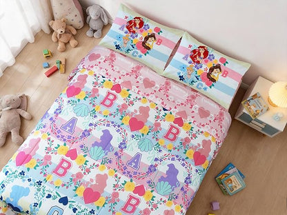 Northwest Disney Princess Full Size Comforter Set, 5 Piece Reversible Design Ultra Soft Fade Resistant Microfiber Kids Bedding Set, Officially Licensed