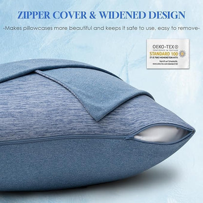 CHOSHOME Cooling Pillow Cases Zipper Pillow Covers Q-Max > 0.45 Zippered Pillowcases for Hot Sleepers, Soft, Breathable, Skin-Friendly, 4 Pack (Standard, 20"x26", Blue)