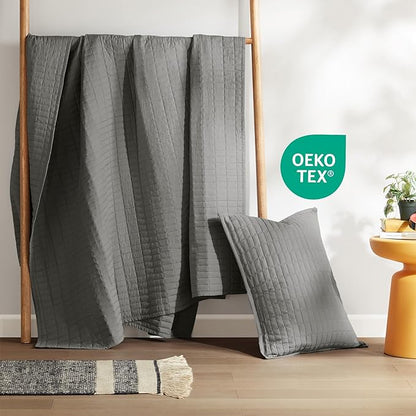 Comfort Spaces Kienna Quilt Set- Double Sided Stitching Design Summer Blanket, Lightweight, Soft, All Season Bedding Layer, Matching Sham, Charcoal, Coverlet Twin/Twin XL(66"x90") 2 Piece