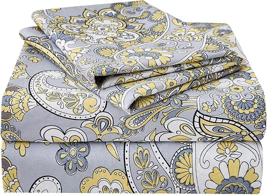 JSD Paisley Sheet Set Full Size, 4 Piece Retro Pattern Microfiber Bedding Sheets Extra Deep Pocket