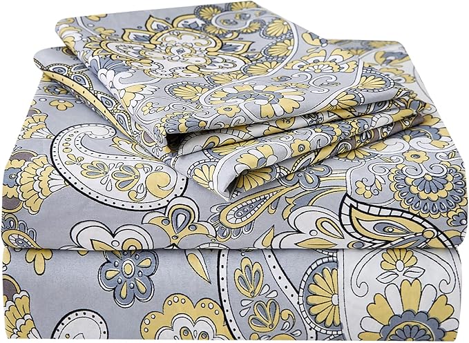 JSD Paisley Sheet Set Queen Size, 4 Piece Retro Pattern Microfiber Bedding Sheets Extra Deep Pocket