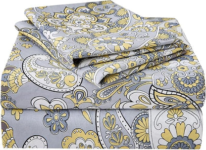 JSD Paisley Sheet Set Queen Size, 4 Piece Retro Pattern Microfiber Bedding Sheets Extra Deep Pocket